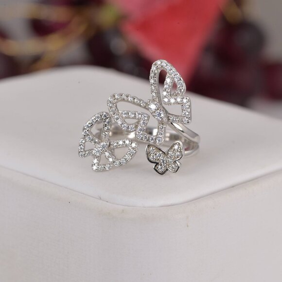 GRA Certified Butterfly Moissanite Ring 925 Sterling - Picture 6 of 10